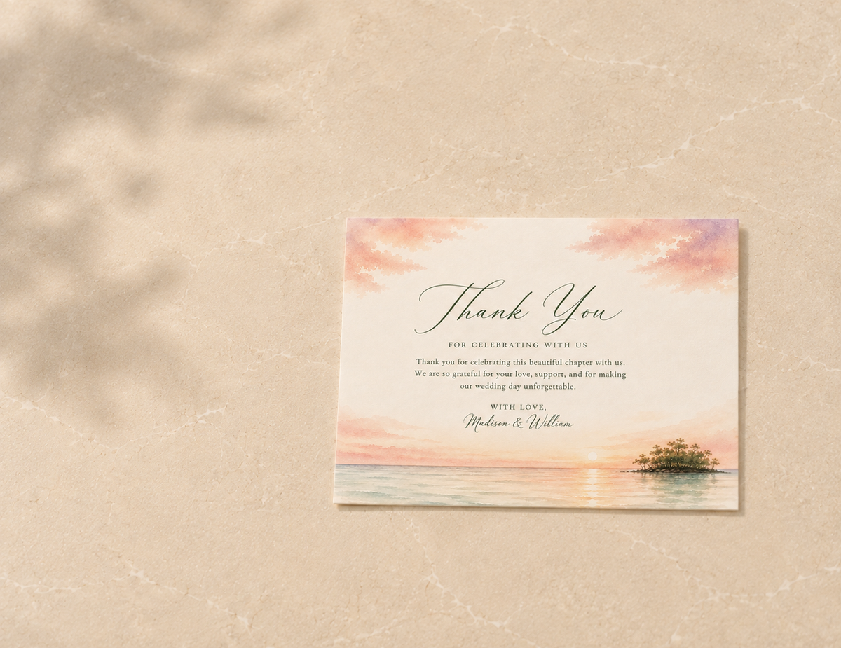 Marco Island watercolor wedding thank you card by Flutter Society Customs
