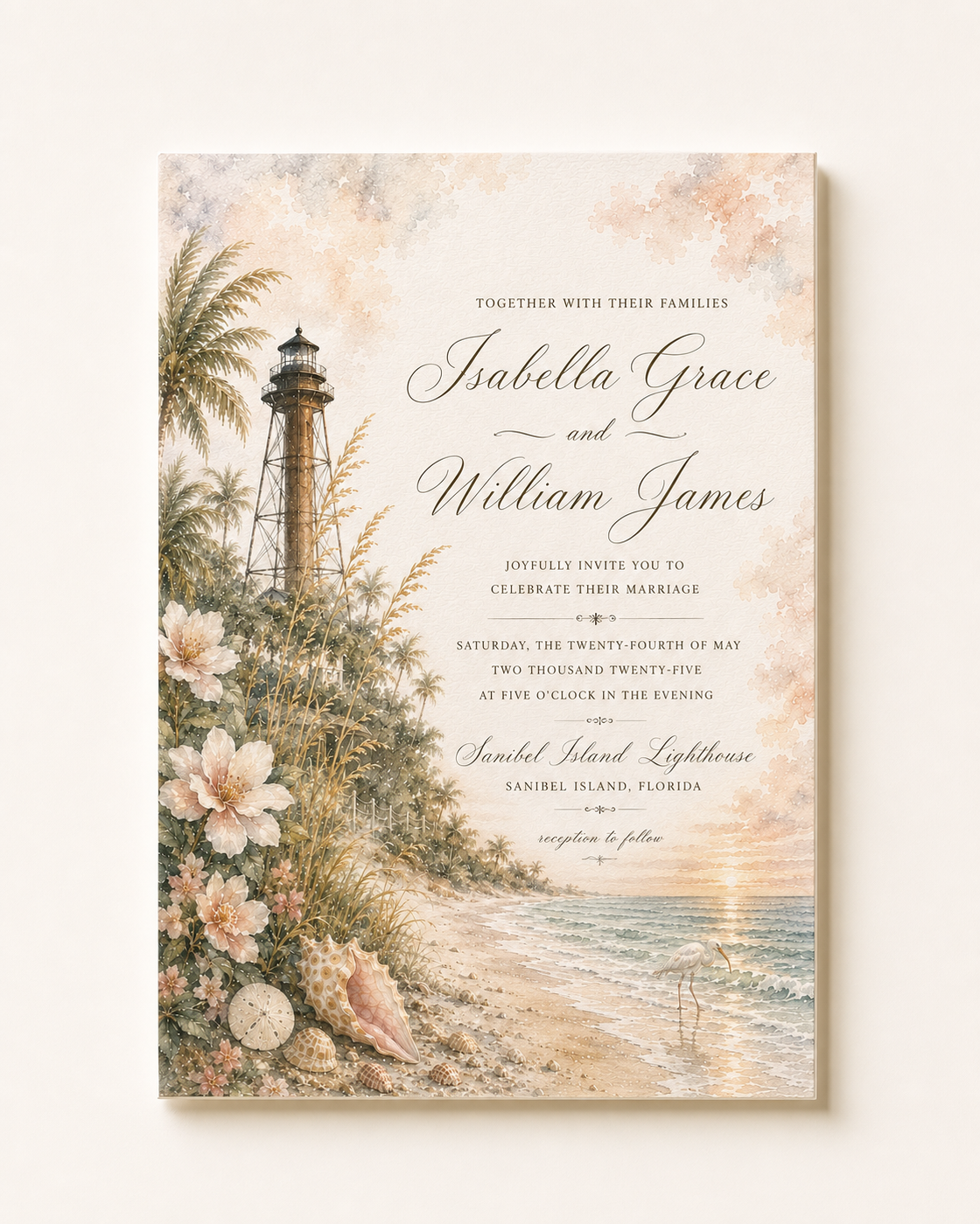 Sanibel watercolor wedding invitation